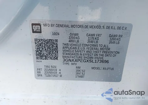 2025 Chevrolet Equinox Awd Lt from USA, damaged, VIN 3GNAXPEGXSL173696